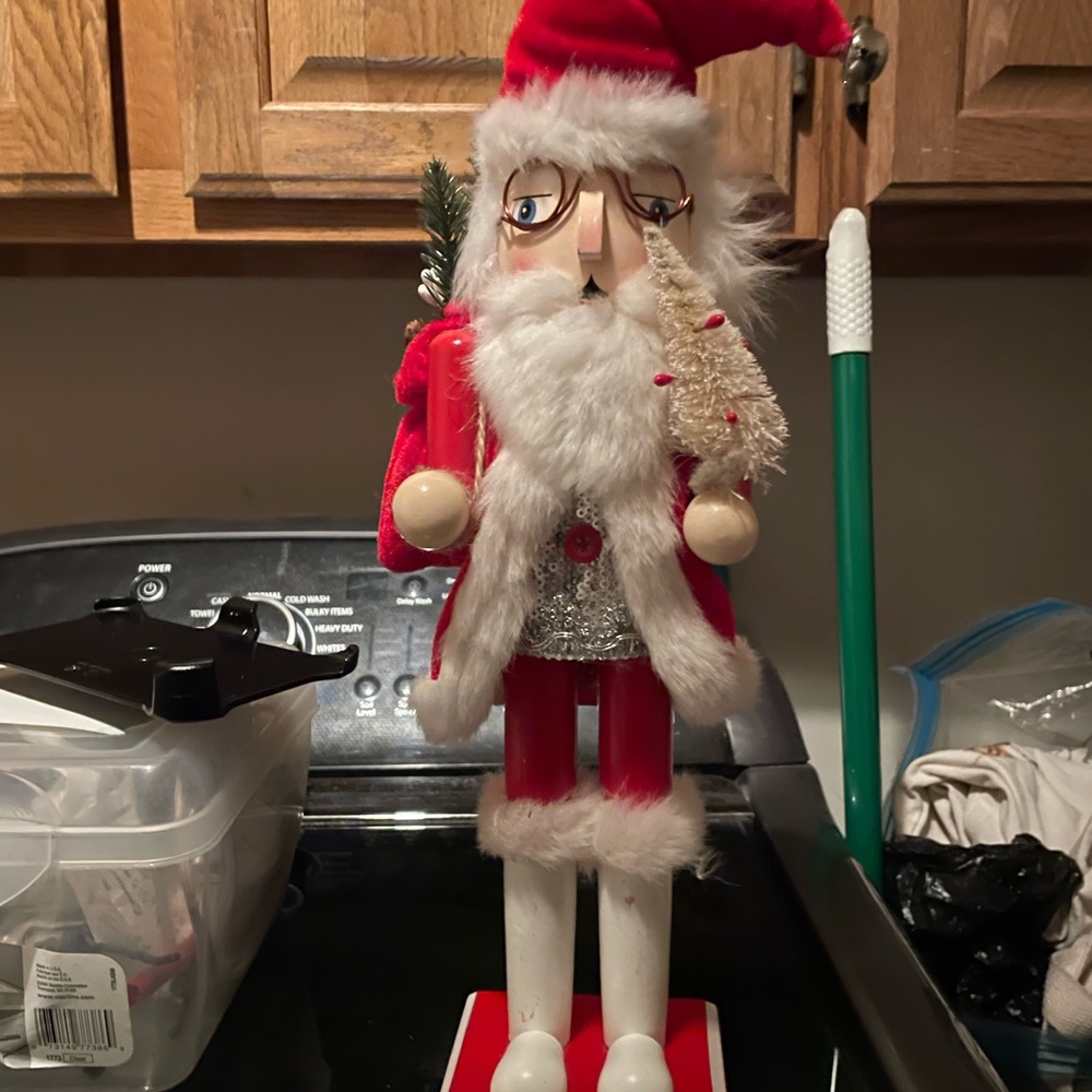 Red and White Nutcracker with Santa Hat
